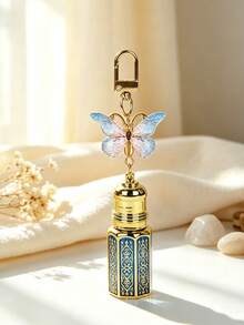 1pc Mini Butterfly Keychain Empty Refillable Perfume Roller Ball Bottle, Luxury Gold Embossed Essential Oil Roller Bottle, Portable Travel Pocket Size Cute Pendant Keychain, Cosmetic Sample Storage, Birthday Gift For Her, Travel Essential - Multicolor - View 6