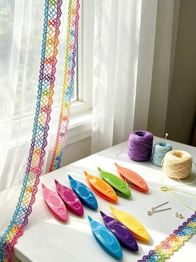 9pcs Bright Color Phoenix Eye Shuttle Beginner Set, Easy Threading Handmade Shuttle Weaving Tools, Suitable For Handmade Lace, Clothing Trim, Table Runner, Bookmark, Curtain Decoration And Beaded DIY, Paired With Mini Beads To Weave Vintage Necklace, Earrings, Bracelet, Pendant