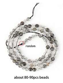 1 Strand Round Black Rutilated Quartz Natural Stones Loose Accessories Beads For Jewelry Making Bracelet Necklace Diy Clothing Decoration Making 3 4mm - Multicolor - View 12