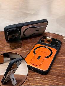 Luxury Magnetic Stand Camera Protection Phone Case, Compatible With IPhone 17 Pro Max 17 Pro 17 16 Pro Max 16 Pro 16 15 Pro Max 15 Pro 15 14 Pro Max 14 Pro 14 13 Pro Max 13 Pro 13 12 Pro Max 12 Pro 12 11, Supports Wireless Charging, Shockproof Back Cover - Orange - View 4