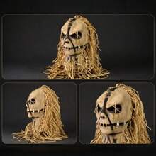 1pc Halloween Burlap Scarecrow Mask Haunted House Escape Room Mystery Bar Party Costume Latex Head Cover - Multicolor - View 8