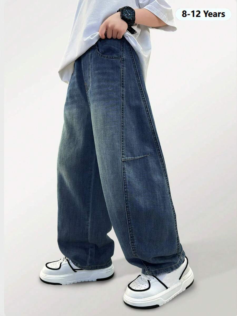 Boys' Fashion Curved Leg Denim Jeans, New Style Long Pants For Spring/Autumn/Winter
