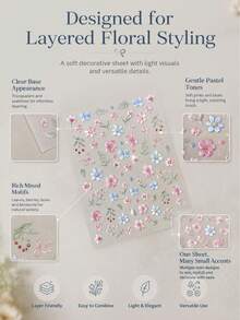 1 Set Decorative Stickers With Tweezers, Aesthetic Style, Exquisite Embroidery-Like Macaron Color Spring Floral Pattern, Suitable For Laptop, Phone Case, Camera, Tablet, Water Bottle, Storage Box, Furniture And Metal Decoration - Pink and Blue Floral Stickers - View 4