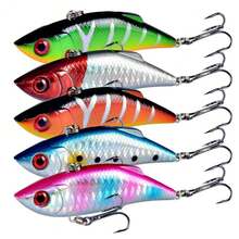 5pcs ABS Hard Plastic Lures With Realistic 3D Eyes, VIB Fishing Lures - Multicolor - View 1