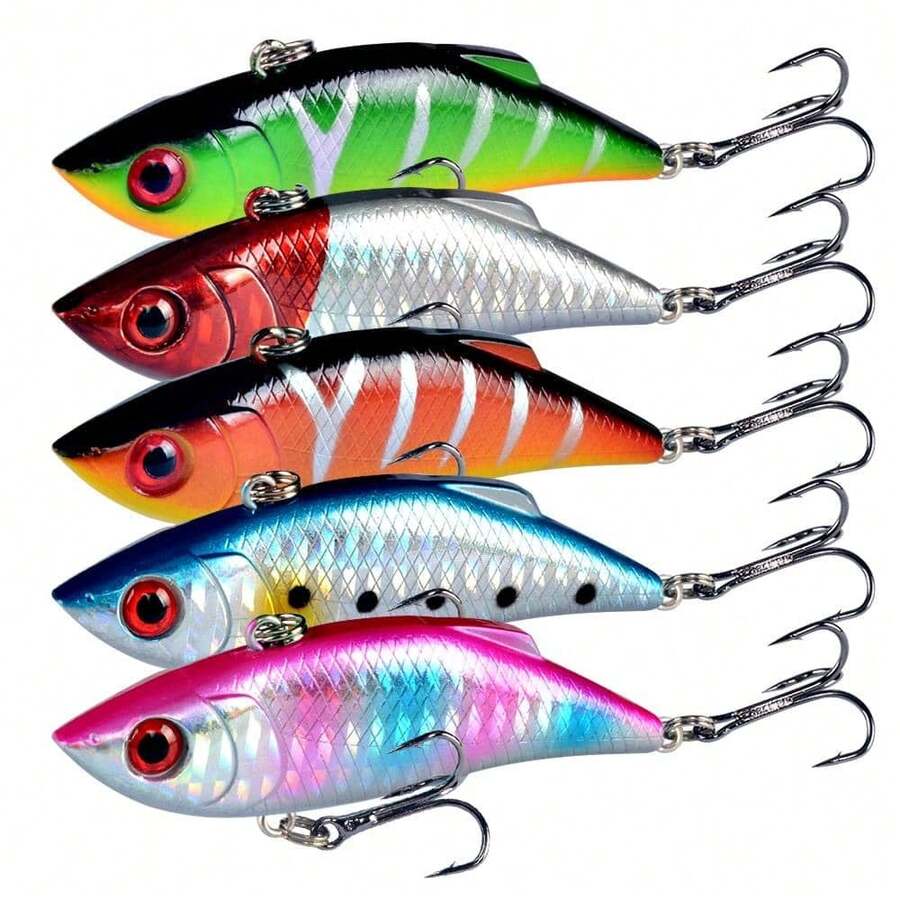 5pcs ABS Hard Plastic Lures With Realistic 3D Eyes, VIB Fishing Lures - Multicolor - View 1