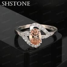 High Quality 925 Sterling Silver Plated Orange Zirconia Geometry Ring For Lady Pretty Jewelry Engagement Wedding Birthday Party Christmas Gifts - Silver - View 1