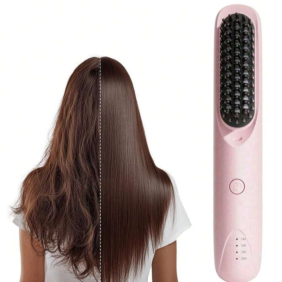 2-In-1 Wireless Straightening & Curling Hair Brush, Portable USB Rechargeable Negative Ion Hair Styling Tool, 2000mAh Long-Lasting Battery, Suitable For Home And Dorm Use, Exquisite Gift