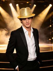 Adult Sequin Fedora Hat, Stage Performance Dance Party Costume Hat, Unisex - A - View 4