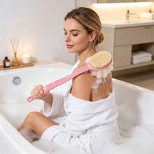 1pc Long Handle Double-Sided 2-In-1 Bath Brush (Hard Bristle Exfoliating + Bath Sponge Foaming), Multi-Function Back Exfoliating Brush, Back-To-School Double-Sided Shower Brush, Long Handle Powerful Cleaning Brush, Suitable For Exfoliation And Back Cleaning - One Size Fits All - View 3