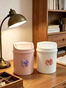 1pc Elegant Butterfly Decor Portable Trash Can With Lid, Mini Desktop Waste Basket, Home Use Trash Can With Lid, No Power Required, Suitable For Office, Living Room Or Desk, Home Desktop And Drawer Storage - Multicolor - View 2