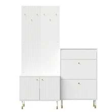 Entryway Storage Rack Set, Slim Folding Shoe Cabinet With Metal Hooks, Multifunctional Hallway - 白色 - 查看 10