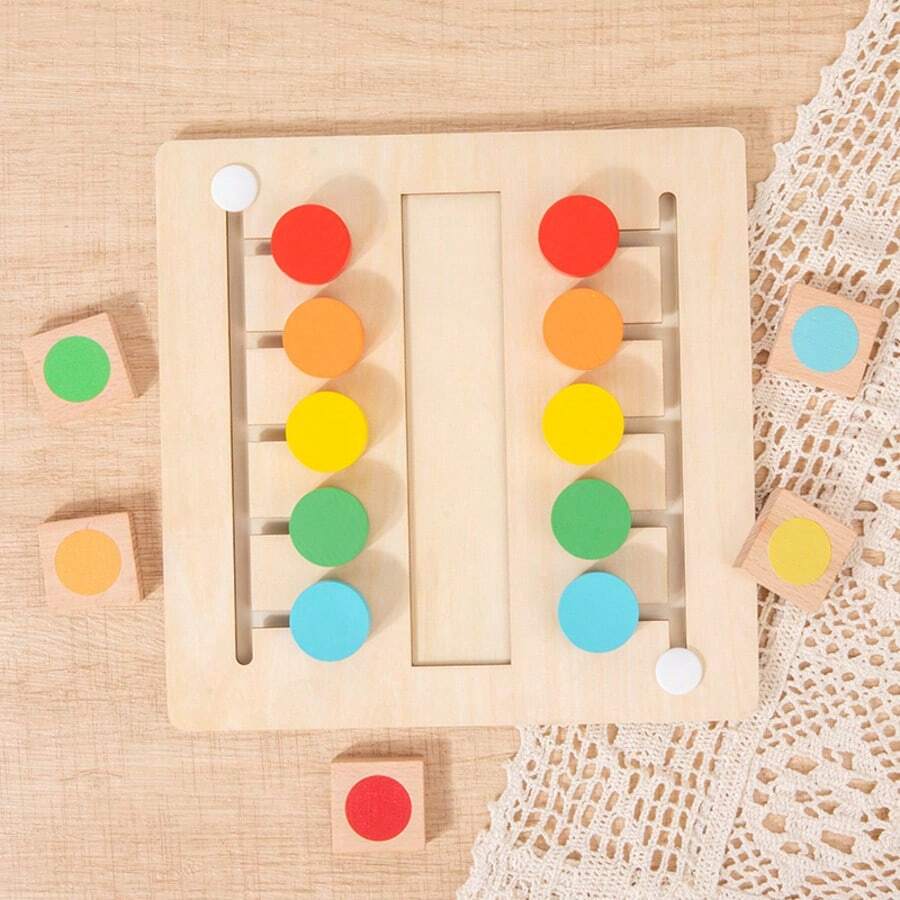 1 Set Wooden 4-Color Sliding Position Chess Children Color Matching Logic Training Early Education Board Concentration Puzzle Educational Toy 2-Player Board Game