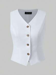 Casual Elegant Commute Daily Office Business Single-Breasted Vest And Flare Pants 2 Pieces Set - White - View 8