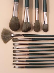 18PCS Professional Makeup Brush Set With Makeup Sponge And Triangle Powder Puff, Includes Powder Brush, Blush Brush, Contour Brush, Foundation Brush, Eyeshadow Brush, Eyebrow Brush, Concealer Brush, Complete Makeup Tool Set, Portable Travel Makeup Kit - Green - View 7