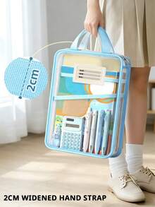 1pc L-Shaped Large Opening Mesh Zipper File Bag, Student Tote Bag For Exams, Tutoring, Homework Storage, 3-Layer Compartment, Large Capacity, Thickened Mesh, Flexible And Wear-Resistant, Storage Bag For Student Homework, Exam Hall, Office And Daily Use - View 4