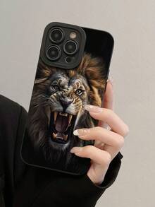 1pc Precision Hole Straight Edge Animal Lion Painted Thick Anti-Drop Phone Case Protective Cover With Silicone Wrist Strap Accessory, Compatible With IPhone/ Galaxy/ - Multicolor - View 3