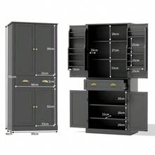 182 Cm Storage Cabinet, 4 Doors And 1 Drawer, 2 Doors With Shelves, 6 Storage Compartments And 4 Adjustable Shelves, Suitable For Kitchen, Dining Room And Living Room, White - Black - View 7