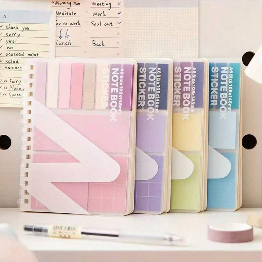 This Sticky Note & Notebook Combo Set Is Convenient To Use, With A Soft And Elegant Morandi Color Palette That's Perfect For Students. The Notebook Features A Self-Adhesive Design, Making It Stylish And Practical For Use As A Student Message Board Or Office Sticky Notes. - one-size - View 1