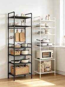 1pc 2-6 Tier White/Black Metal Multi-Function Storage Rack, Freestanding Stackable Microwave Storage Rack, Heavy Duty Space-Saving Stand, Suitable For Kitchen, Laundry Room And Dorm, Back To School And Moving Essentials - Multicolor - View 6