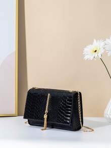 Tassel Pendant Crossbody Bag - Black - View 5