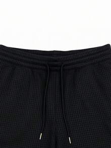 GRDR Solid Color Waffle Knit Long Pants Men's All-Season Commute Casual Trousers - Black - View 9