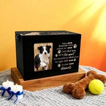 PRESSINART Dog Pet Urn Wooden Pet Memorial Box Dog Flower Butterfly Words Pattern Rectangle Storage Containers Cremation Box With Photo Frame For Animal Memorial Remembrance Gift 6.3 X 4.3 X 4.3 Inch - ColorC - View 7