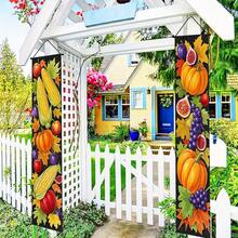 1 Pair (11.8_70.8 Inches_30_180 Centimeters), Polyester Material, Harvest Autumn Scene Decorative Welcome Door Banner, Black Background With Various Fruit And Vegetable Elements, Suitable - Multicolor - View 4