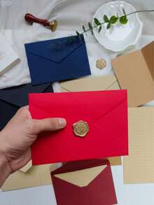 Multi-Color Linen Weave Envelope Set, Matte Paper Kit With Yellow Letter Paper, Kraft Cards & Wax Seal Stamp, Vintage Bundle For Wedding Invites, Handwritten Letters, Thank You Notes & DIY - A Set Of Blue Envelopes - View 4
