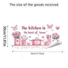 "The Kitchen Is The Heart Of A Home" 1 قطعة ملصق مطبخ وردي، يتميز بأدوات مائدة وردية أنثوية، قلوب، زهور، فراشات، ورود وأنماط تصميم رومانسية أخرى مقاومة للماء ذاتية اللصق، يجلب أجواء رومانسية وجميلة لمطبخك، ملصق ديكور جداري لأولئك الذين يصنعون الطعام اللذيذ، ملصق إبداعي، ملصق ممتع، سهل التطبيق والإزالة، عنصر مثير للاهتمام، مناسب لديكور المنزل، ديكور المنزل، ملصقات الجدران والفن الجداري، ملصقات الجدران، ديكور الأعمال الفنية، خيار مثالي - لون القرنفل - مشاهدة 2