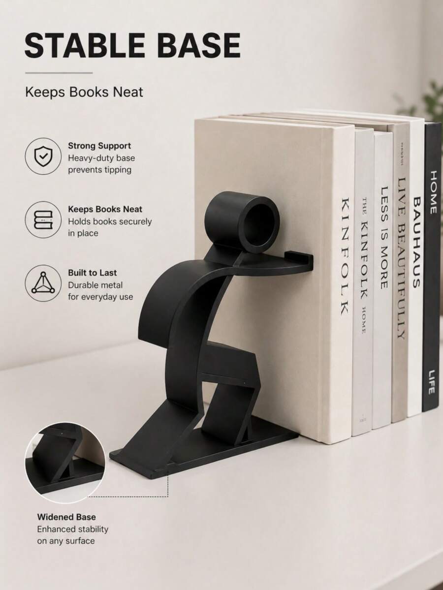 Human Shaped Metal Bookend, Minimalist Sculpture Bookend Heavy Duty Book Holder, Modern Desk Shelf Organizer, Durable Metal Art Decor For Home Office, Book Lovers Gift, Anti-Slip Support - Multicolor - View 1