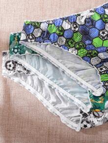 3pcs/Pack Soccer Print Plus Size Women's Panties, Frill Trim Bow Thin Comfortable Mid-Waist Triangle Underwear - Multicolor - View 4