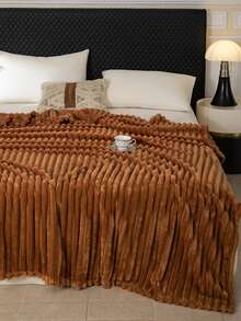 1pc Luxury Double-Sided Comfortable Striped Blanket, Soft & Warm, Suitable For Nap, Office, Camping, Sofa - Multi-Purpose Polyester Bed Sheet, Perfect Christmas Gift, Compressed Packaging, Lightweight & Elegant, Cloud-Like Touch - Mocha Brown - View 5