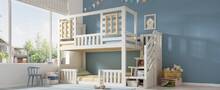 Bunk Bed White Cabin Style 90x200 Cm Kids Bed With Storage Ladder - 白色 - 查看 3