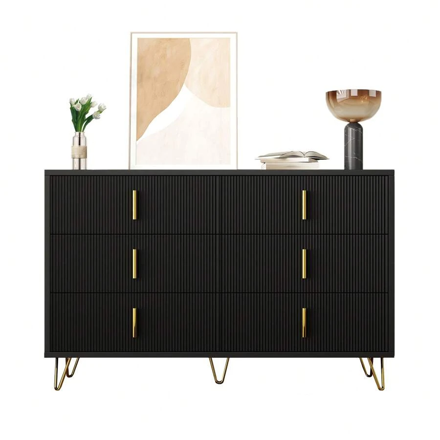 Elegant Sideboard With Modern Design, White And Gold Accents - 黑色 - 查看 1