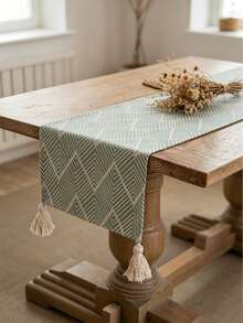 1 pieza Corredor de mesa con patrón geométrico y estilo moderno, mantel largo de tejido de jacquard, adecuado para mesa de comedor, mesa de café, cubierta antipolvo para gabinete de TV, cómoda para decoración de la cama - Verde - Ver 9