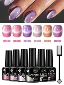 Premium Satin Wide Cat Eye Gel Nail Polish 6-Color Set, High Saturation Magnetic Powder With Delicate Gradient Cat Eye Luster, Includes Magnet Tool, Gentle Removable Non-Damaging Nail Gel, Exquisite Gift Box Packaging, Thoughtful Nail Art Gift For Girls Anniversary And Holiday - Multicolor - View 12