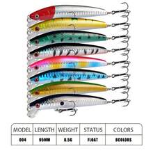 8pcs Floating Minnow Lures With Built-In Rattles, Short Lip, 9.5cm/8.5g Bionic White Striped Bait For Bass And Amur Carp, Outdoor Fishing Supplies - Multicolor - View 2