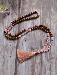YAUKIA 1pc Elegant Fashion Women'S Beaded Necklace , 108 Mala Tiger'S Eye & Rose Quartz , Creativity Summer Jewelry Gift , Prayer Beads , For Daily Wear - Multicolor - View 6