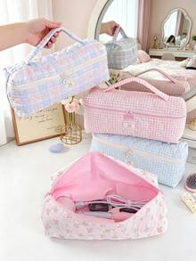 Quilted Heart Design Hair Dryer Storage Bag, Hand In Hand To Increase Capacity Hair Dryer Curling Iron Storage Box, Fashionable Hairstyle Tool Storage - Multicolor - View 9