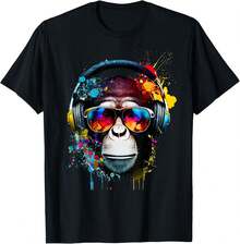 Lokale Lager,Marque,DJ Monkey Monkey With Sunglasses T-Shirt - 黑色 - 查看 1