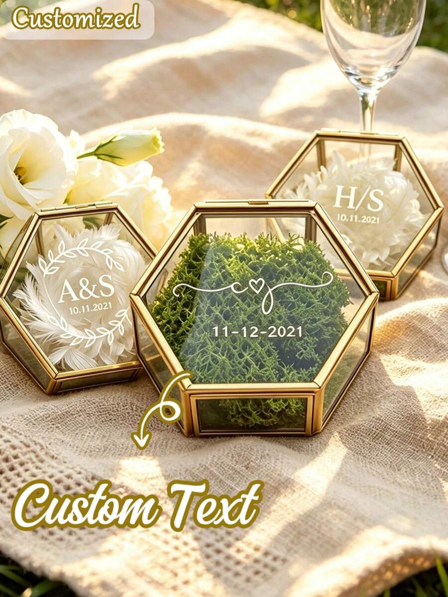 客製化玻璃婚戒盒，個性化訂婚求婚結婚戒指收納盒，婚禮伴手禮，送給她的理想禮物，適合媽媽、生日、週年紀念、喬遷之喜，唯美復古訂婚禮物