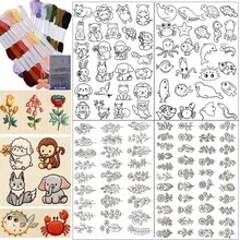 Cute Animal And Floral Embroidery Sticker Set For Beginners, DIY Self-Adhesive Water-Soluble Fabric Paper, Self-Adhesive Non-Woven Fabric Pre-Printed Pattern Water-Soluble Stabilizer - Black and White - View 12