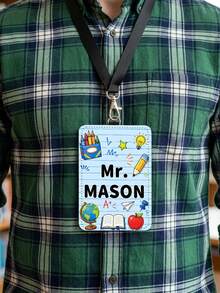 1pc Custom Teacher Name Badge Holder Lanyard,Personalized School Doodle Luggage Tag,Teacher Appreciation Gift,Back To School,Teacher Staff Name Tag - Multicolor - View 7