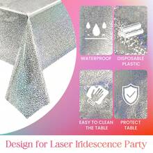 1/2 buah Taplak Meja Laser Holografik Perak, Taplak Meja Plastik Perak Mengkilap, Ukuran 54 Inci x 108 Inci & 54 Inci x 72 Inci, Taplak Meja Persegi Panjang Sekali Pakai dari Aluminium Foil, Cocok untuk Pesta Ulang Tahun, Ulang Tahun Pernikahan, Pesta Bujang, dan Dekorasi Meja untuk Acara Lainnya. - Perak - View 7