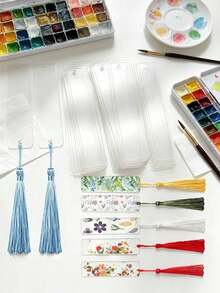 5/10 miếng tấm acrylic hình chữ nhật kèm tua rua, thẻ acrylic trơn, tấm acrylic tua rua cho đồ thủ công, đánh dấu sách, móc khóa, trang trí đám cưới và Giáng Sinh, 10 tua rua, phù hợp cho dự án DIY và thẻ quà tặng - Dấu trang trong suốt - Xem 8