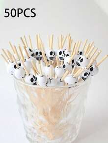 50/100pcs/Pack, Skull Fruit Picks, Rooster Tail Picks, Creative Hamburger And Pastry Picks, Bamboo Sticks. Suitable For Christmas And Day Of The Dead Theme Parties, Enhancing Party Atmosphere, Rooster Tail Picks - Multicolor - View 15