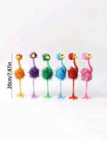 5支可愛毛絨鴕鳥圓珠筆，趣味紓壓卡通鳥筆，學生文具禮品，桌面裝飾，開學文具 - 鴕鳥原子筆 - 查看 3