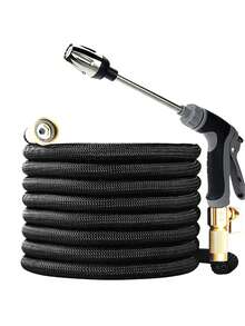 3pcs Black Expandable Hose, Extended Long Range Spray Gun, 3/4" US Thread Connector, Multi-Purpose Water Hose For Lawn Watering, Patio Cleaning - A - View 2