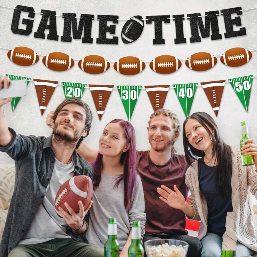 1 Set Paper Football Banner Garland, Game Time Football Party Banner | Birthday Party Decoration, Indoor Game Decor, Party Banner Decoration - View 1