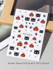 2pcs Cute Halloween Nail Art Stickers, Cartoon Black Cat Pumpkin Ghost Spider Gothic Style Nail Decals, Autumn Nail Decoration DIY Halloween Party Nail Supplies - Multicolor - View 7
